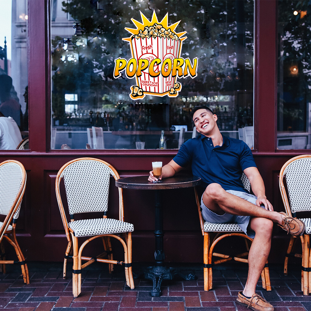 Food Truck Decals Popcorn Style C Food & Beverage Concession Sign Yellow