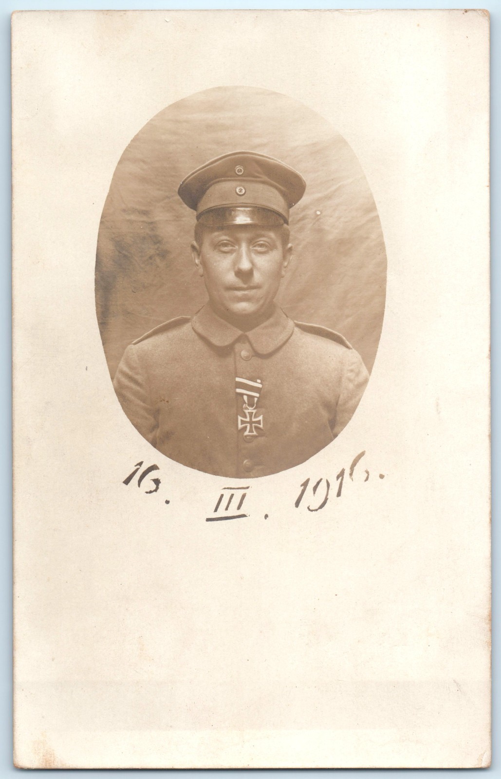 WWI German Soldier Iron Cross Medal Real Photo Postcard RPPC