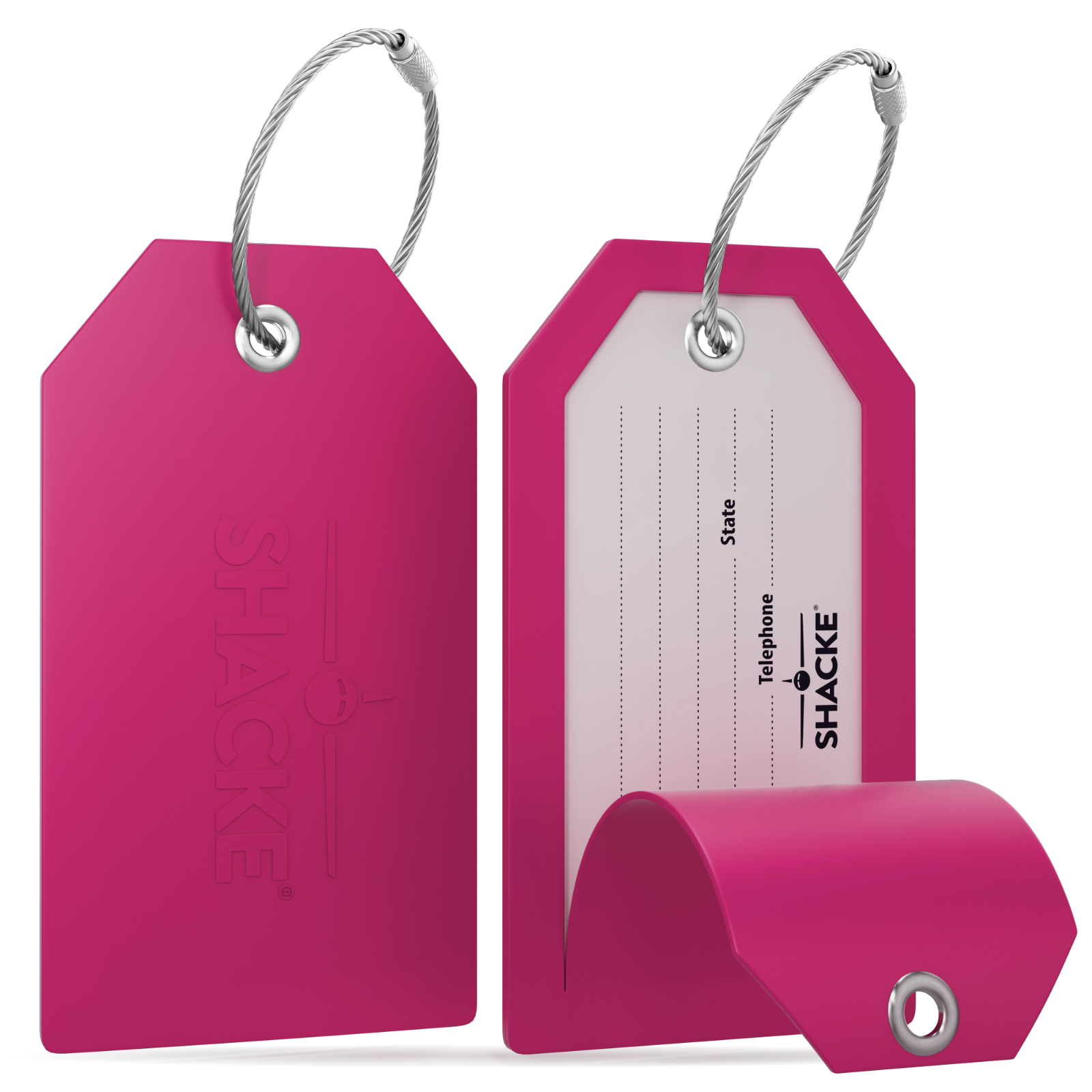 Shacke Luggage Tags with Full Back Privacy Cover w/Steel Loops - Set of 2