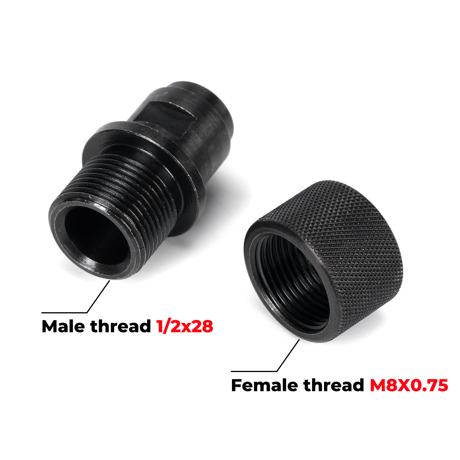 Adapter Female M8x0.75 To 1/2x28 Male For Walther P22 S&W M&P22
