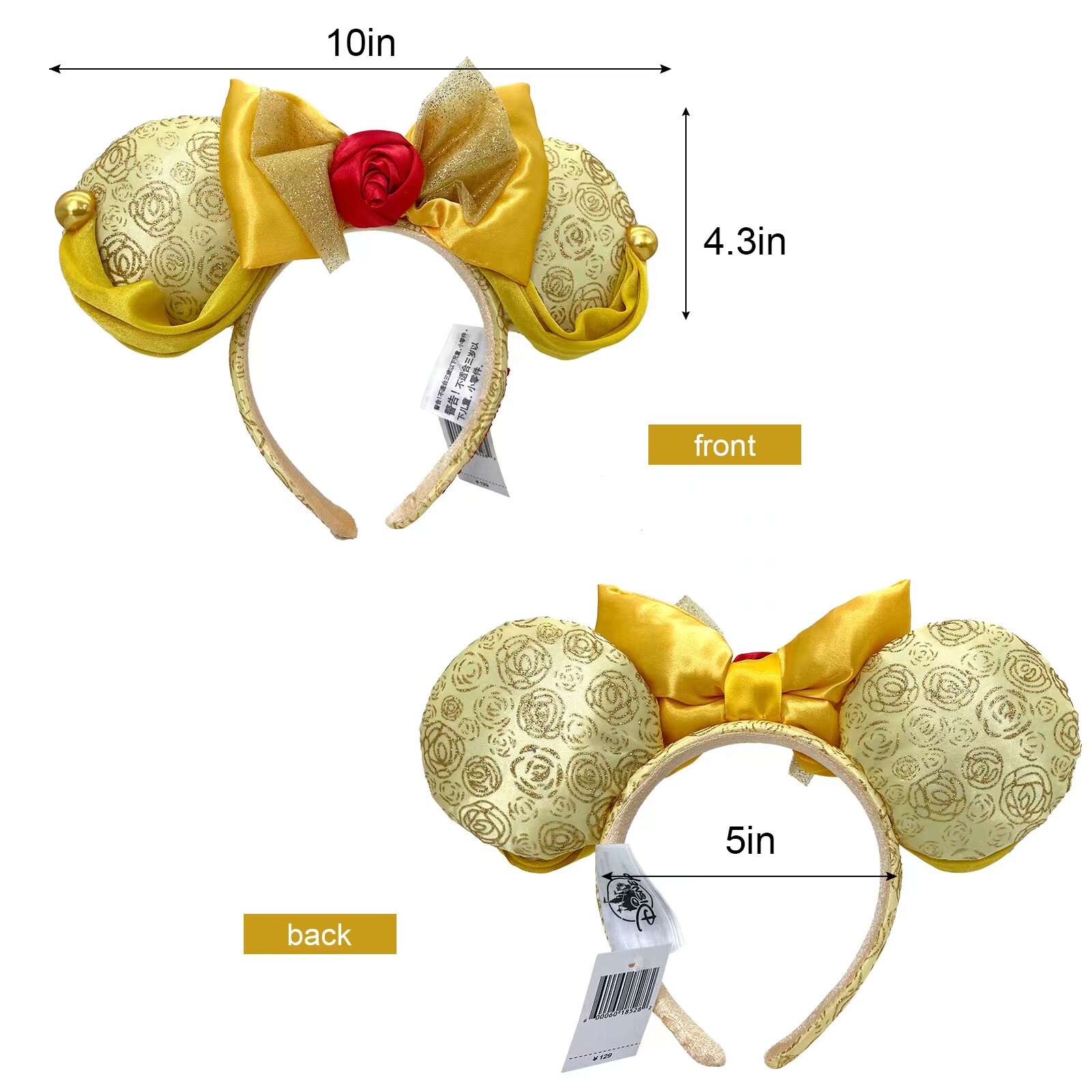 Disney Parks Ears Belle Minnie Mouse Ears Mickey Bow Beauty & the Beast Headband