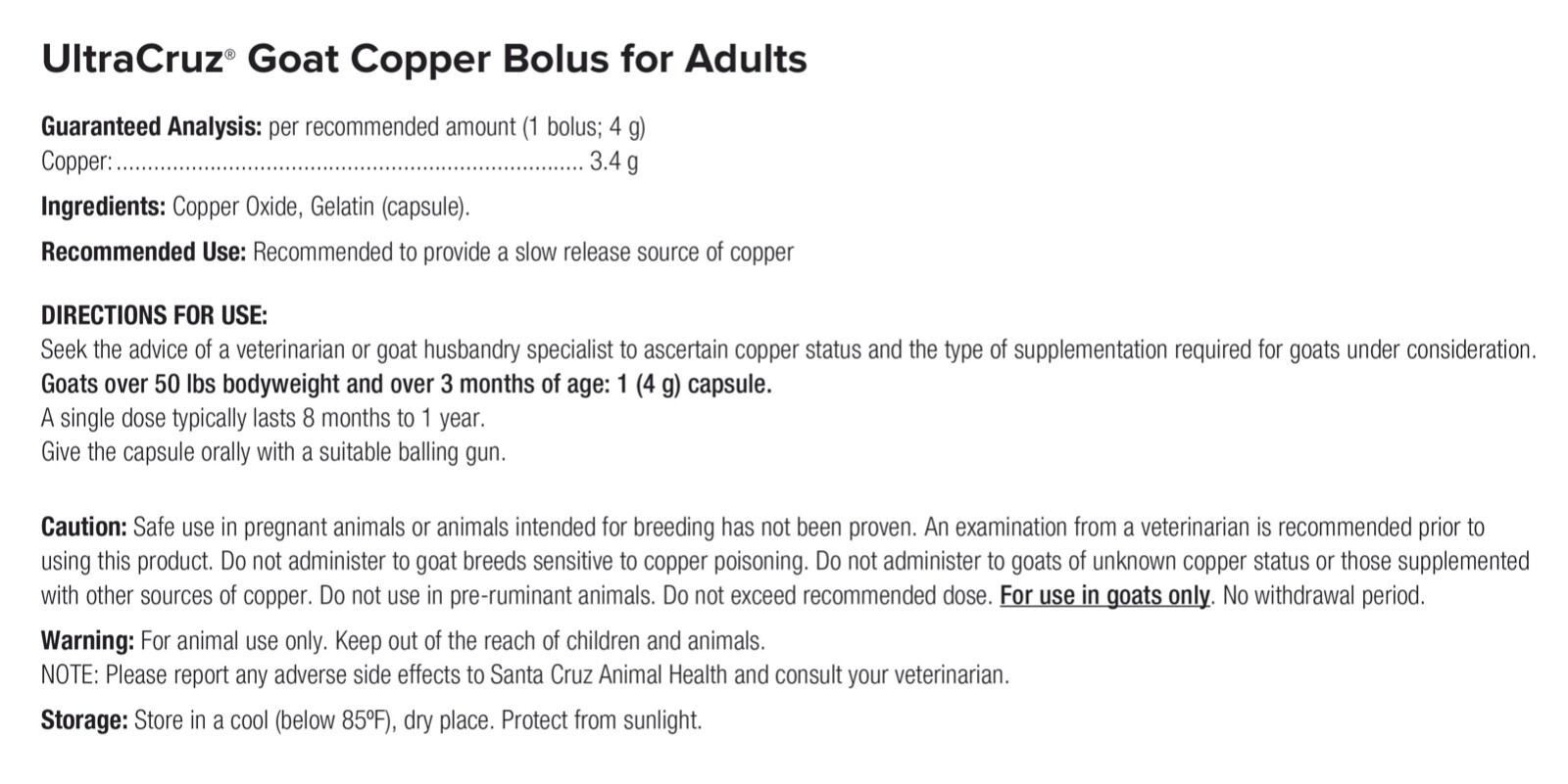 UltraCruz Goat Copper Bolus Supplement for Adult Goats, 100 Count X 4 Grams