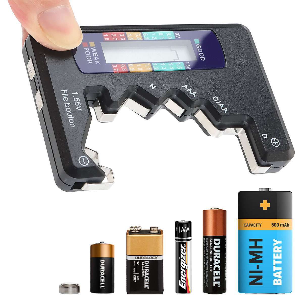 For AA AAA C D 9V 1.55V Cell Coin Battery Battery Volt Tester Checker Universal