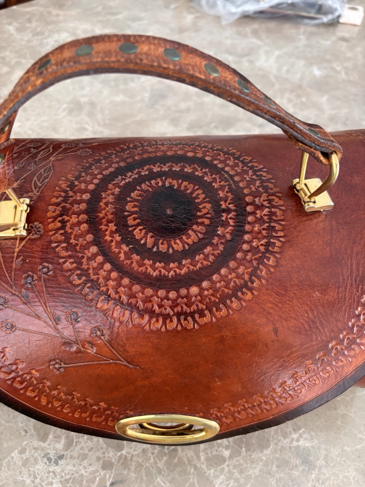 Gorgeous Hand Made Tooled LEATHER Vintage Old Mexico 1950’s Purse Bag
