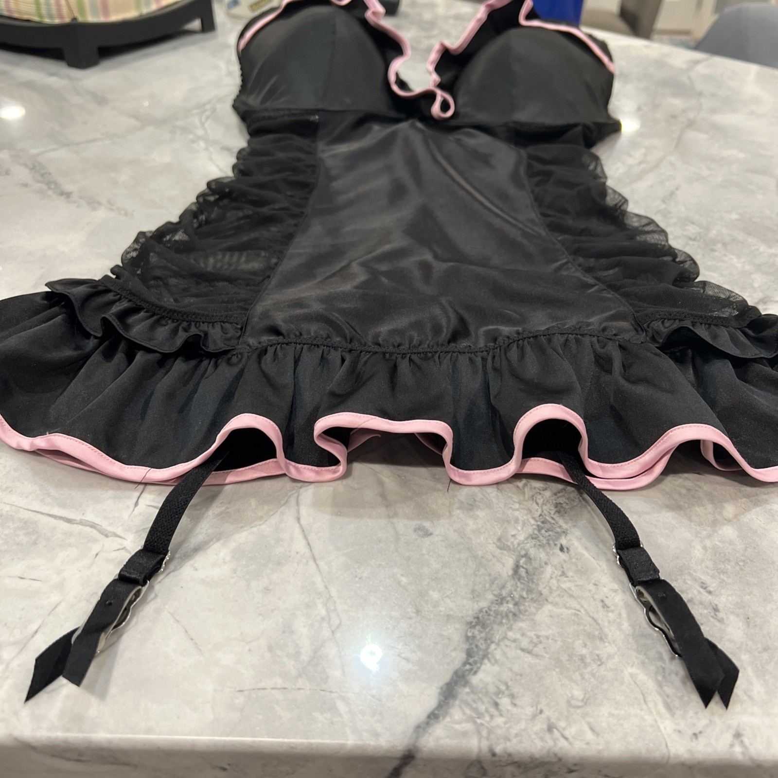 Vintage Y2K Victoria Secret Sexy Little Things Ruffle Bustier Black & Pink 36D