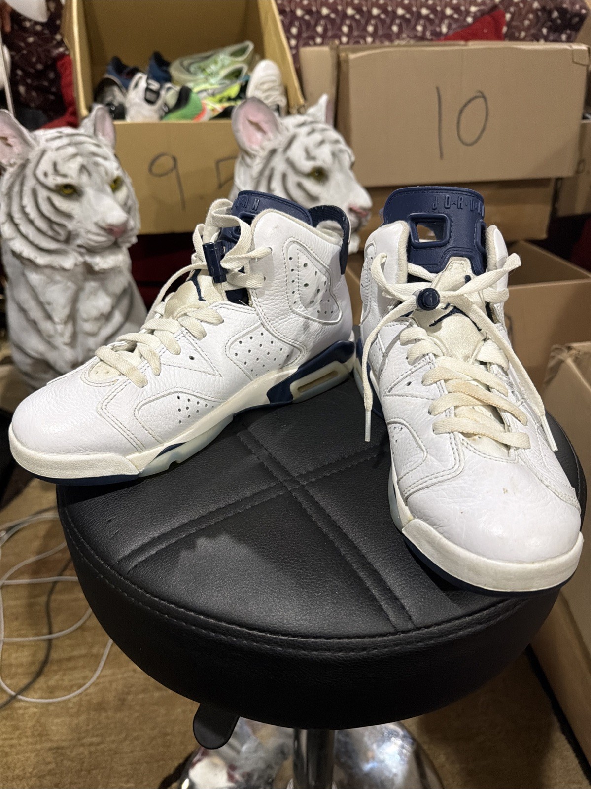 Air Jordan 6 Retro White Midnight Navy GS Size 6Y Basketball Shoes