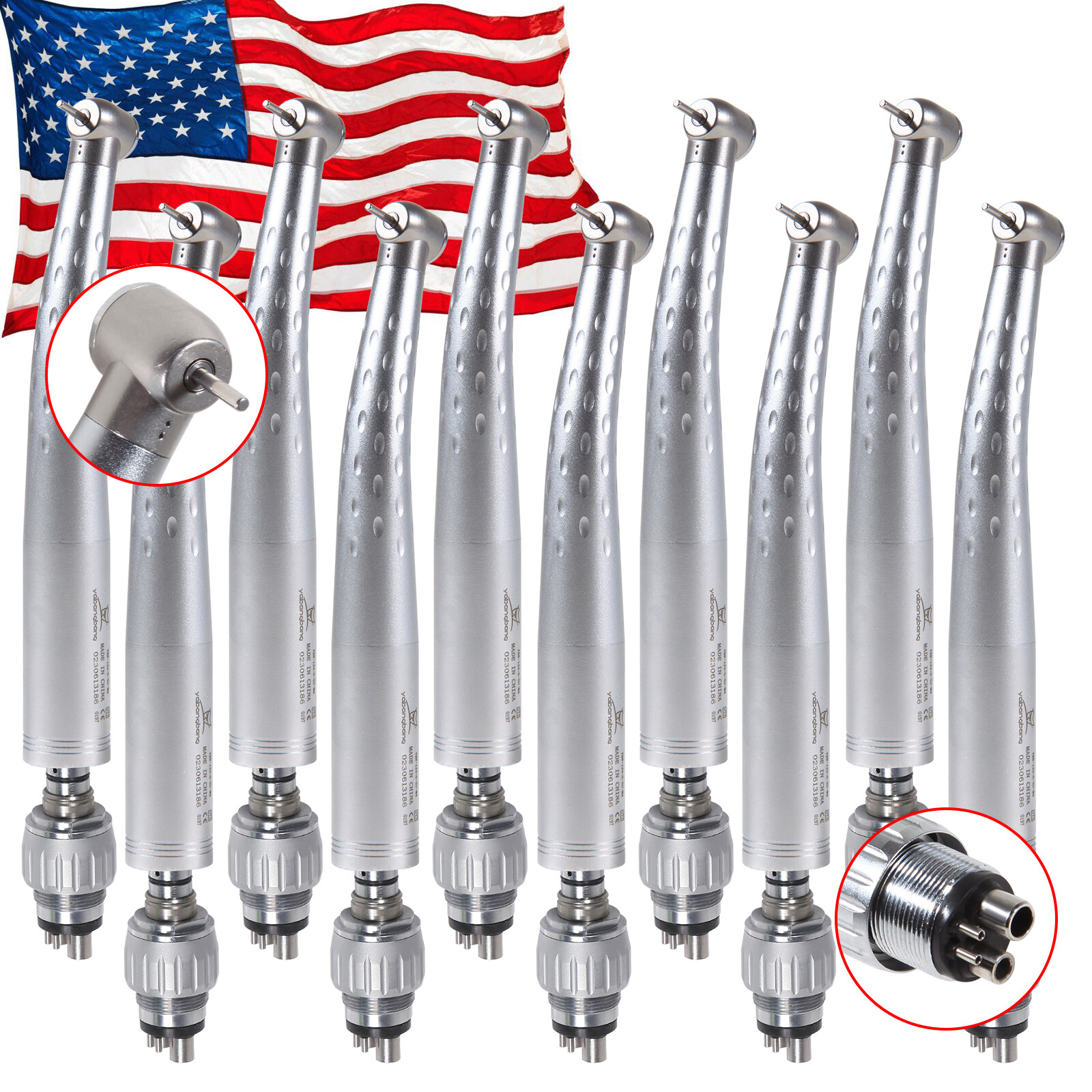 10 Pcs Dental High Speed Handpiece Standard Head Push w/ 4 Hole Coupler fit Kavo
