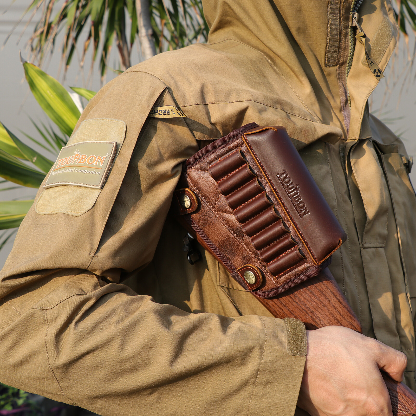 TOURBON PU Leather Cheek Riser Rest Rifle Buttstock Holder 308 WIN Ammo Carrier