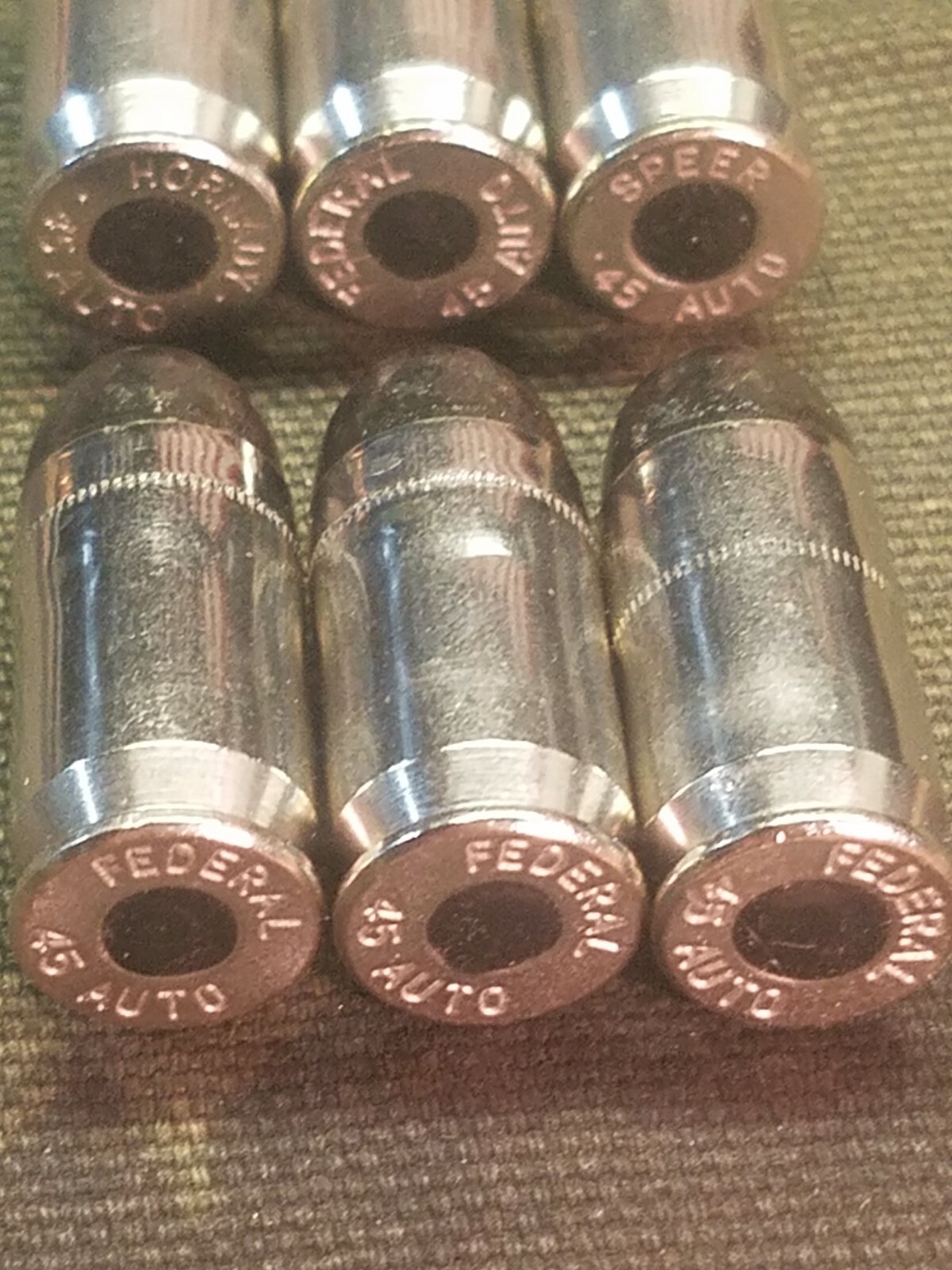 45 ACP SNAP CAPS SET OF 6, BLACK AND NICKEL, REAL 230gr WEIGHT!!!