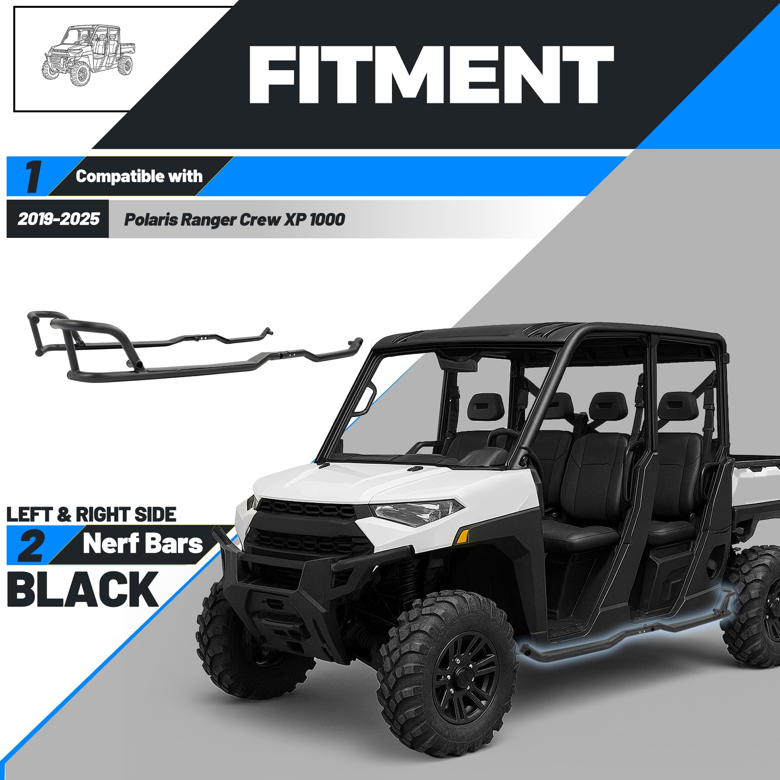 For Polaris Ranger Crew XP 1000 2019-25 24 UTV Rock Sliders Nerf Bars Side Steps