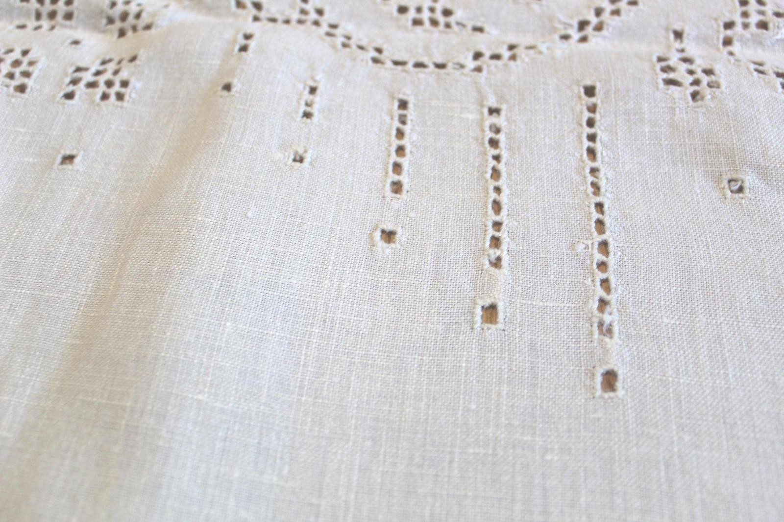 Irish Linen Tablecloth White Hand Work Cutwork