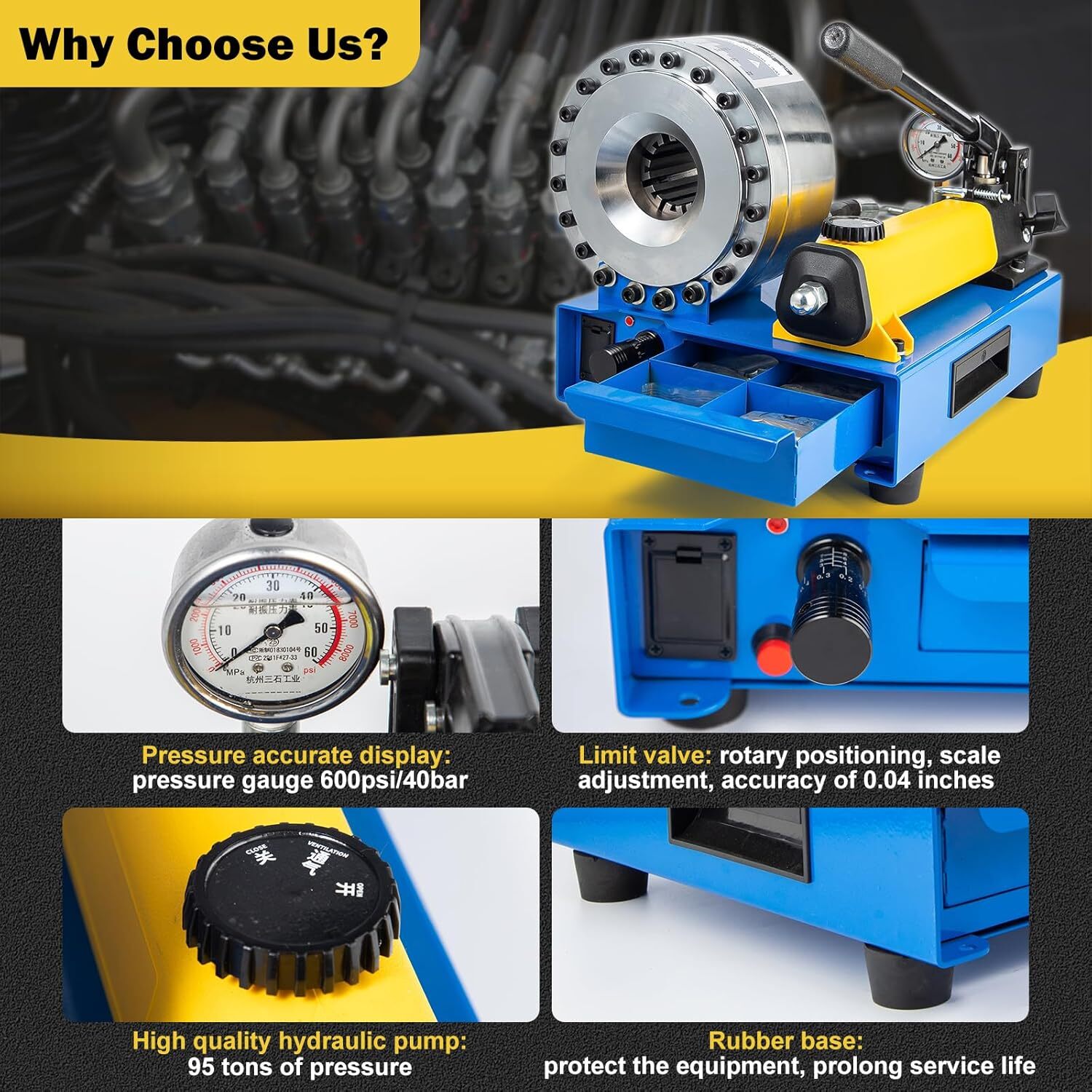 5600KN Hydraulic Hose Crimper Pipe Clamping Machine w/ 8 Sets Dies 10mm-30m