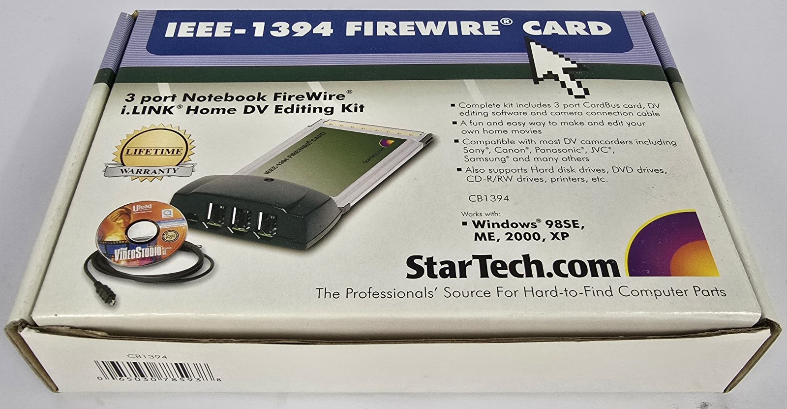 Startech FireConnect IEEE 1394 3-Port FireWire CB1394 CardBus Notebooks Laptop