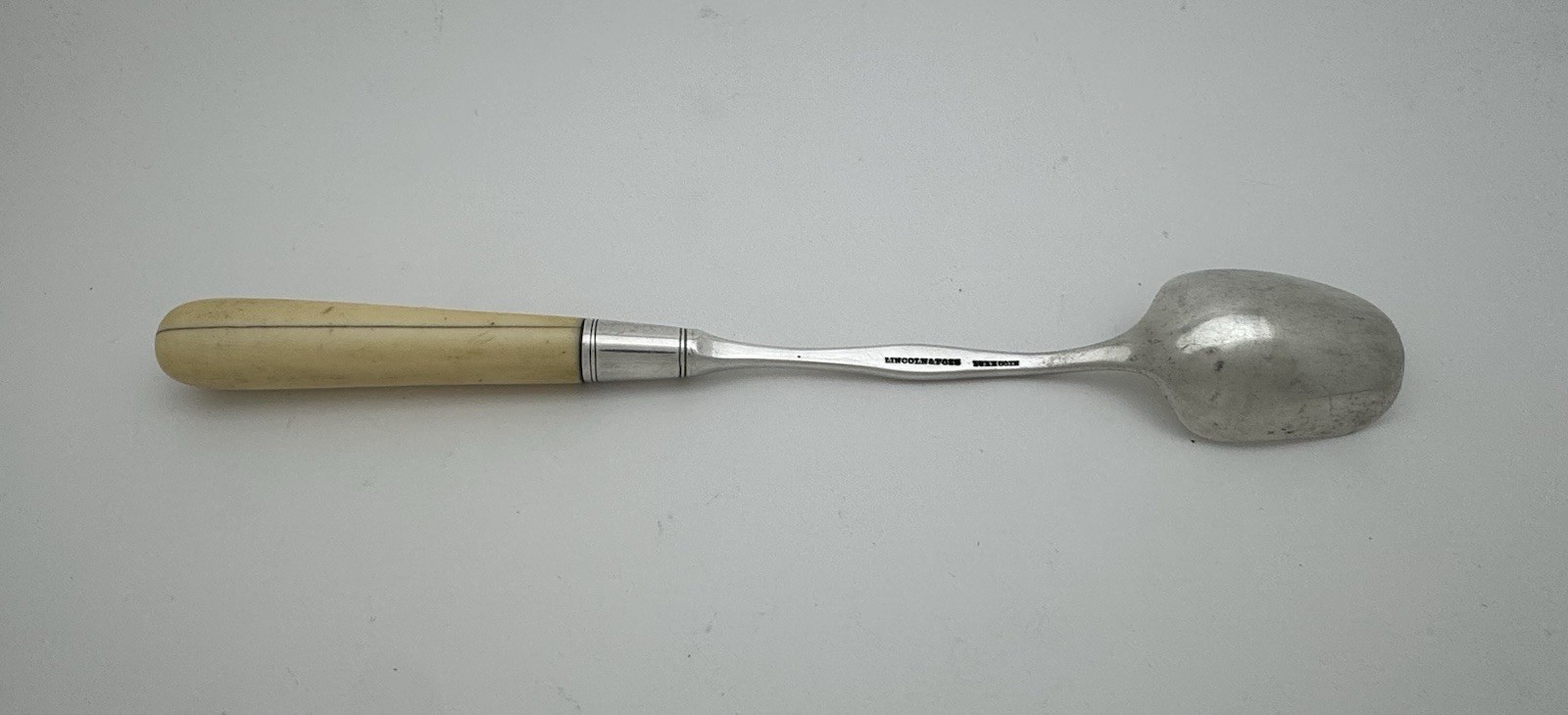 LINCOLN & FOSS Boston MA Fine & Rare Coin Silver Bovine Bone Cheese Scoop c.1850