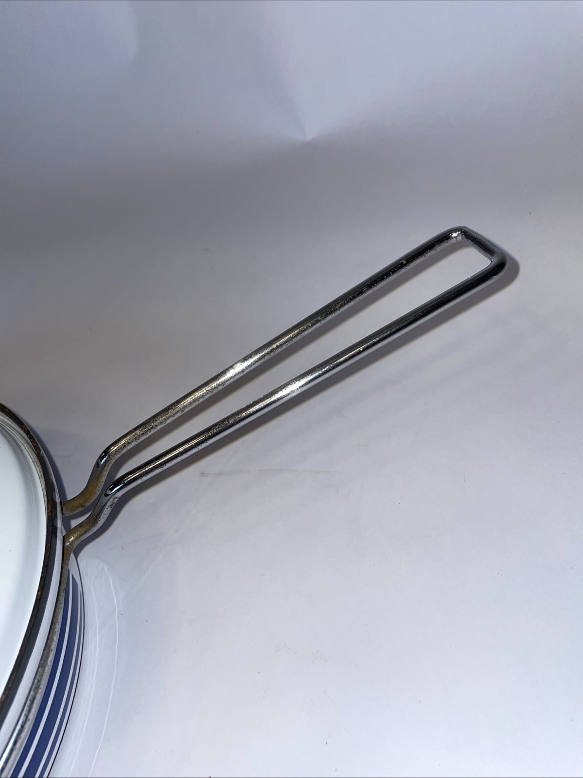 Cathrineholm Norway Blue Stripe White 8.5” Wide Enamel Frying Pan Skillet