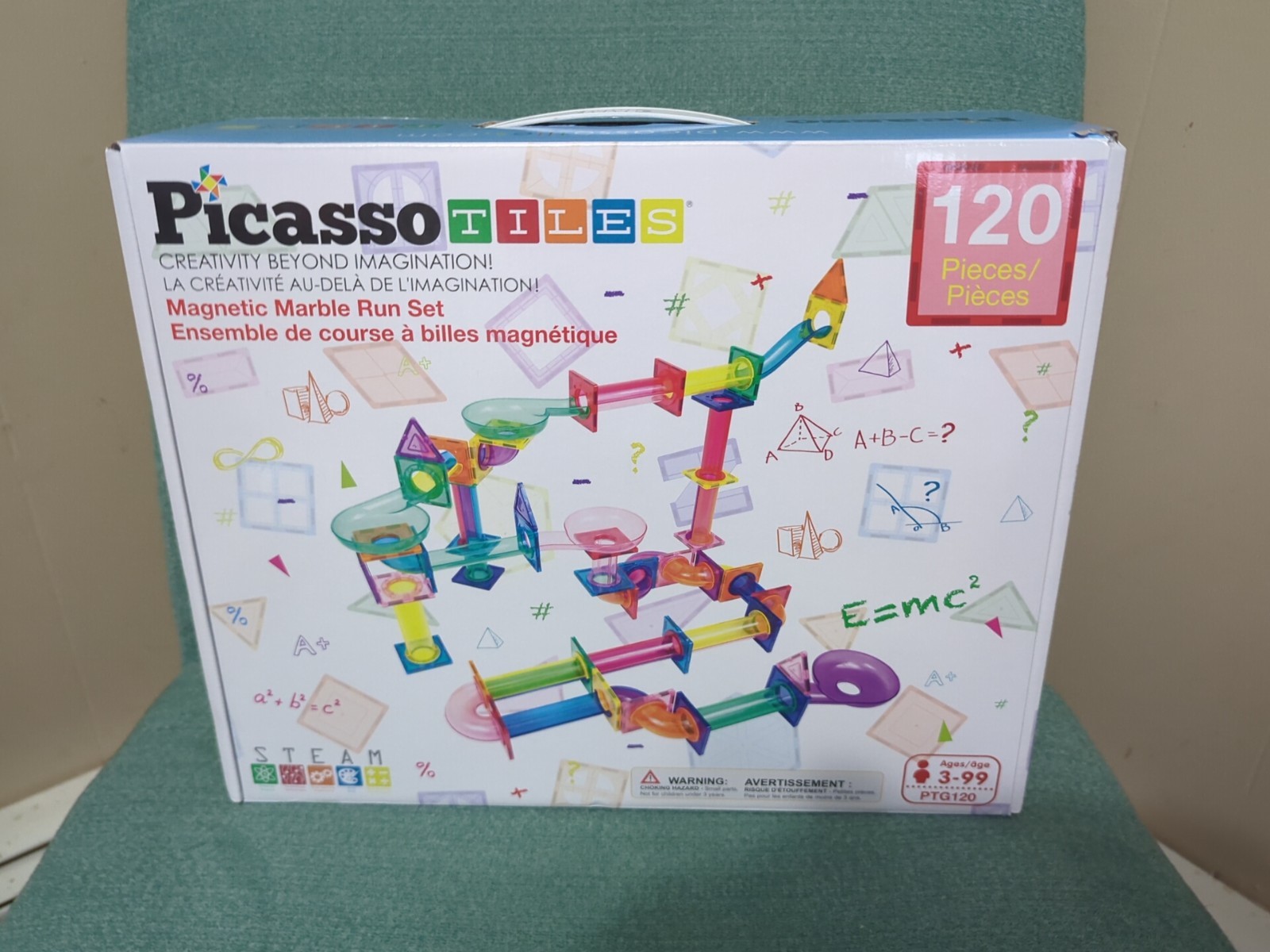 Picasso Tiles 120pc Magnetic Tile Marble Run Set STEM Building Blocks Kids Toy