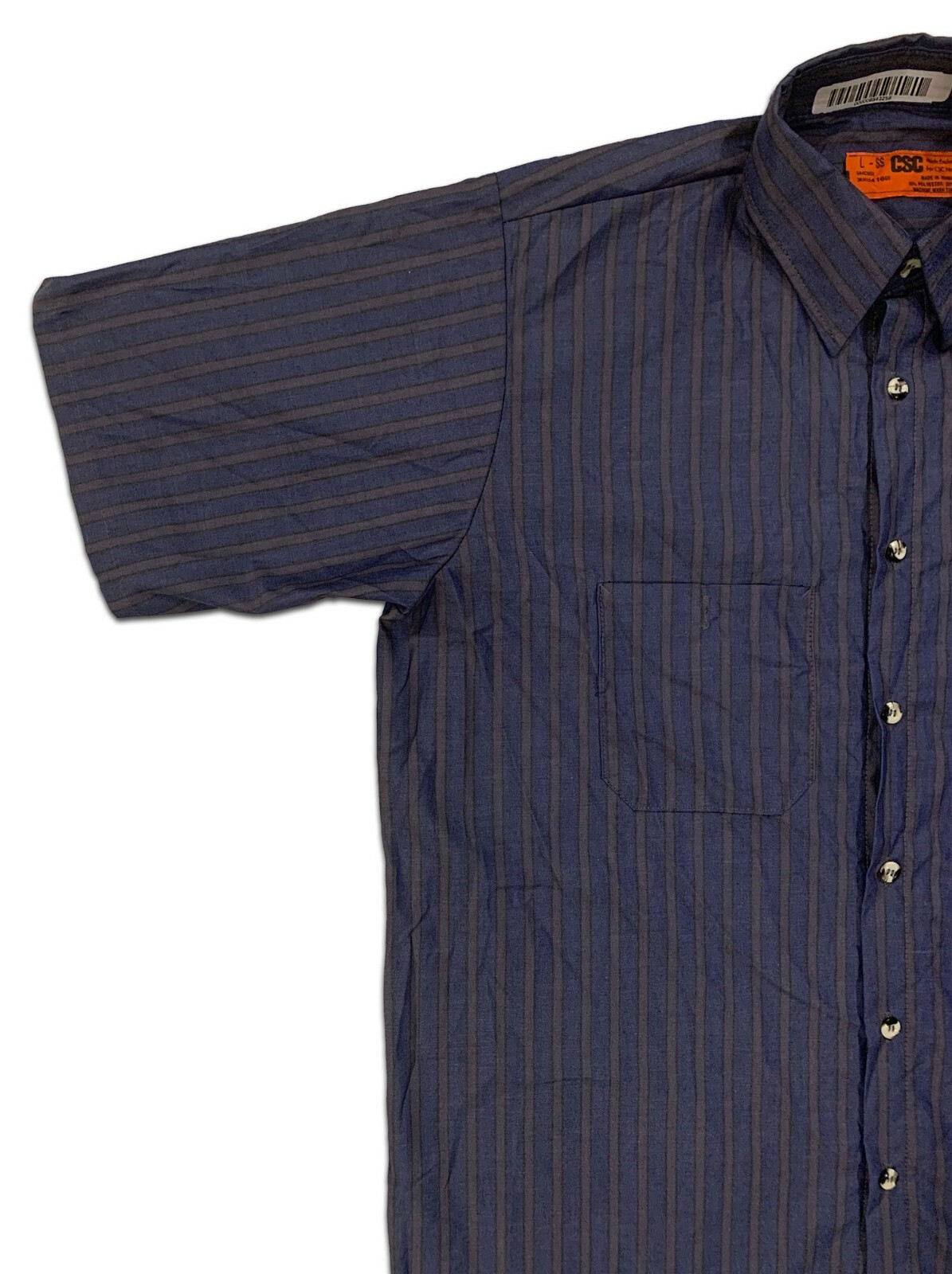 Red Kap CSC Industrial Stripe 2 Pocket Work Shirt Poplin Work Uniform Navy /Gray