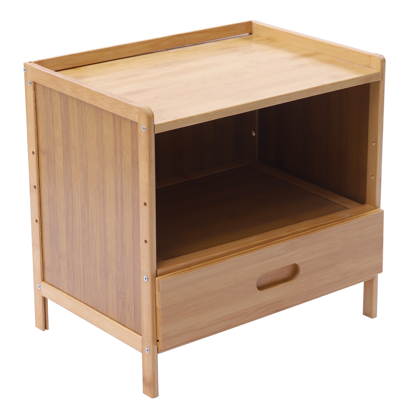 Bamboo Night Stand Bedside Table- Bed Side Table with Drawers, Small Nightstand