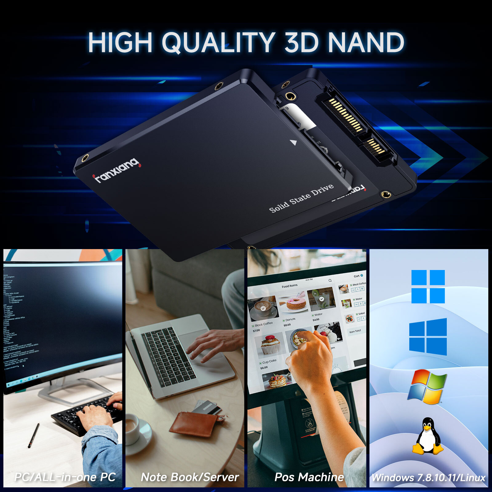 Fanxiang 512GB 1TB SSD 2.5'' SATA III 2TB Internal Solid State Drive 560MB/s LOT