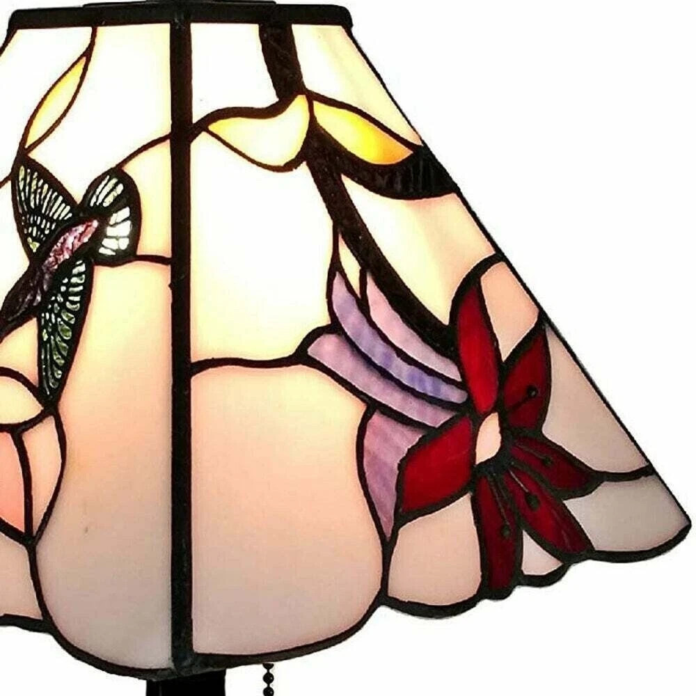 Tiffany Style Table Lamp Small Pink Hummingbird Office Nightstand Living Rm 15"