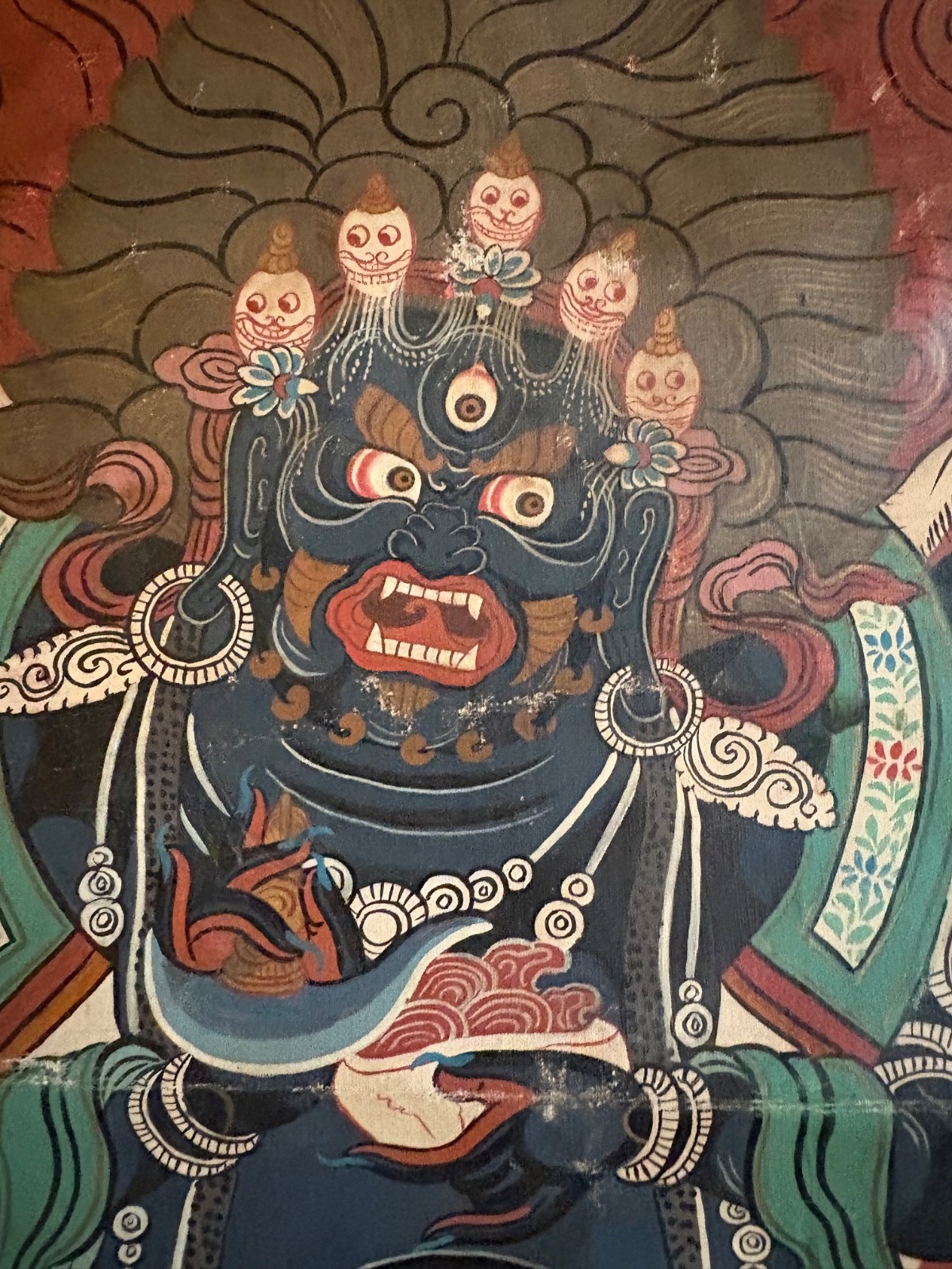 Mahakala Tibetian Thangka Painting on fabric - early 20th Century 28" x 19"