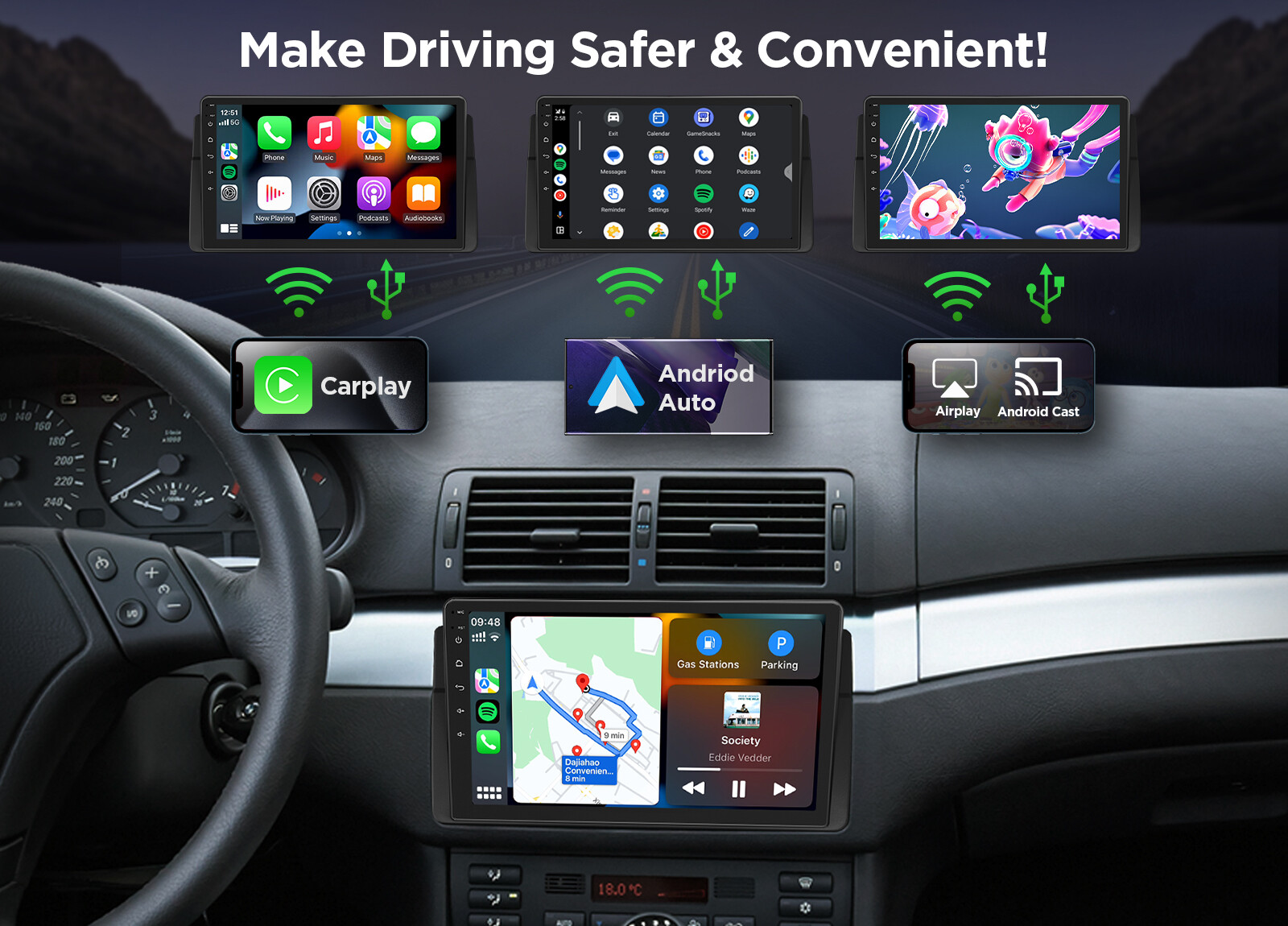 Eonon 9" Android 13 Car GPS Radio Stereo CANBus for BMW 3 Series E46 325 330 323