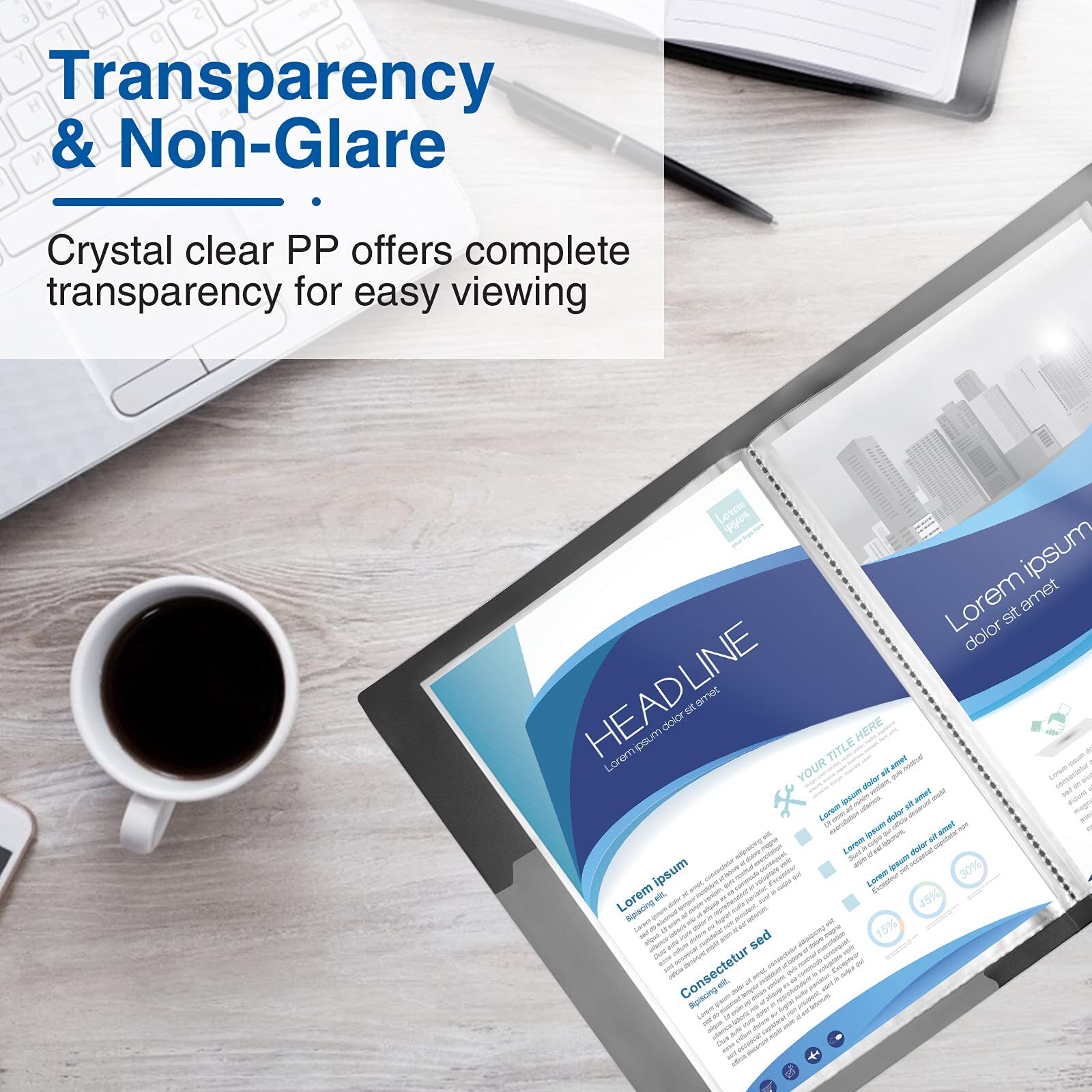 30-Pocket Art Portfolio Binder – 9x12 Black, Display 60 Pages, Presentation Book