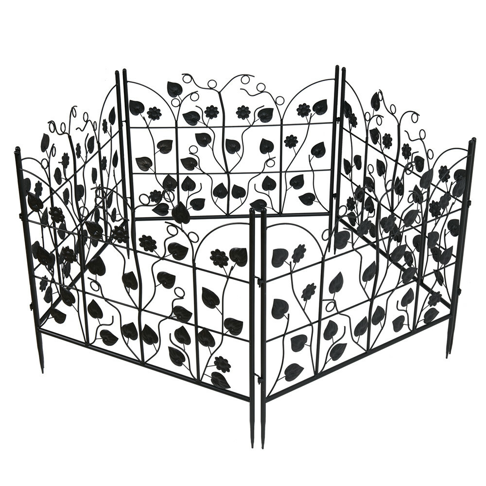 Decorative Garden Fence 5 Panels Outdoor Black Thicken Metal Wire Fencing Patio