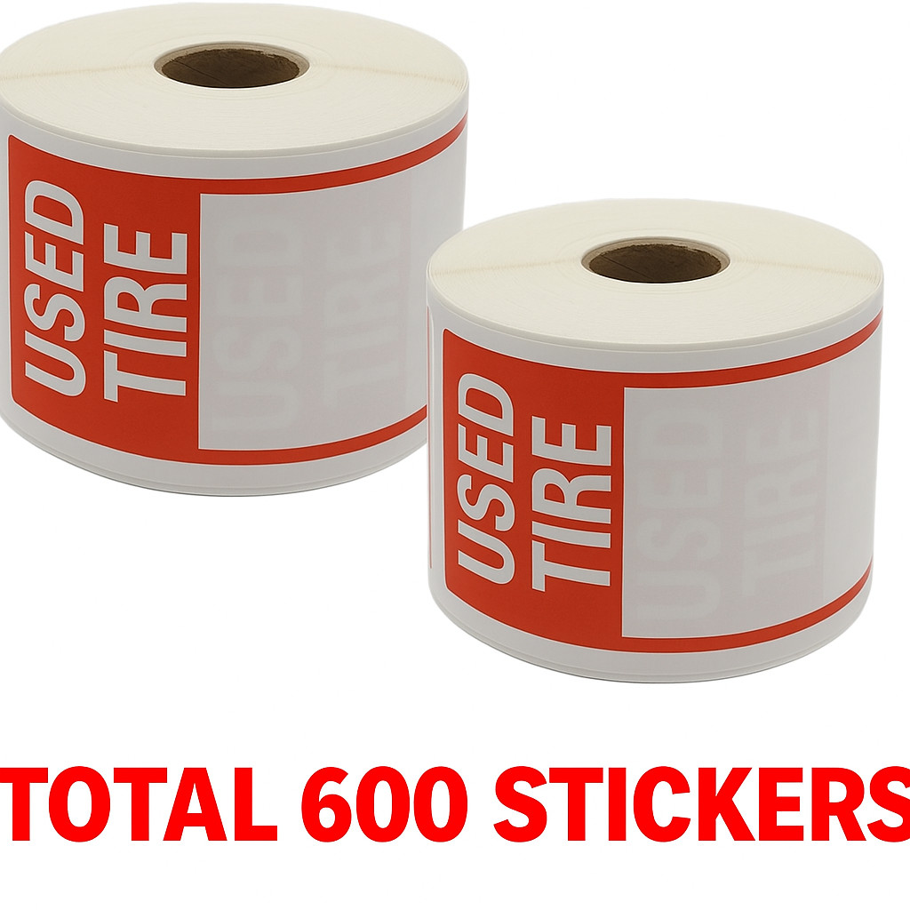 600 Used Tire STICKERS Size 2.50" X 6" Total 2 roll of 300 Stickers