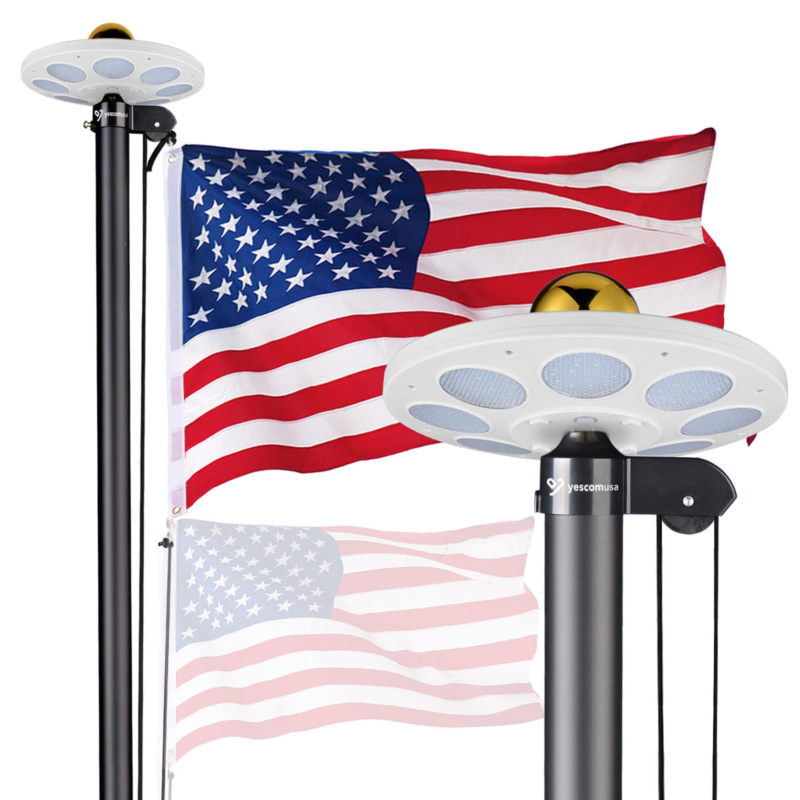 Yescom Bravery 20ft LED Solar Light Sectional Flag Pole Kit Outside Black