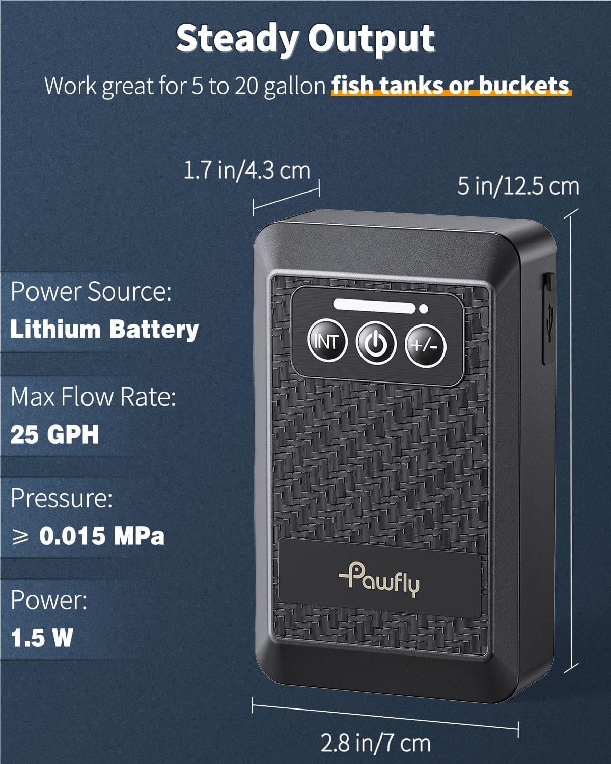 Pawfly Ultra Quiet Live Bait Aerator USB Rechargeable Battery Air Pump 5-100 New