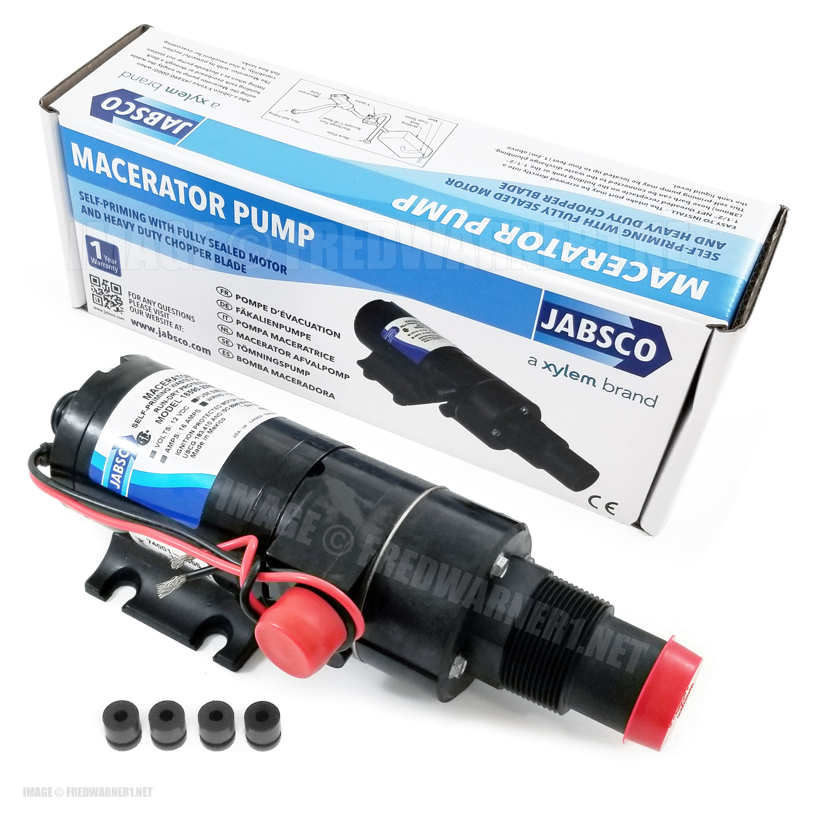 Jabsco 18590-2092 Macerator Waste Pump 12V DC Marine Self-Priming 1-1/2" 1"