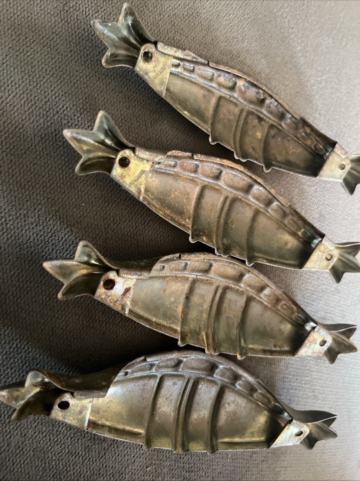 Set of 4 Vintage Art Decò Metal Ornate Drawer Pulls 6” Long Nice Patina