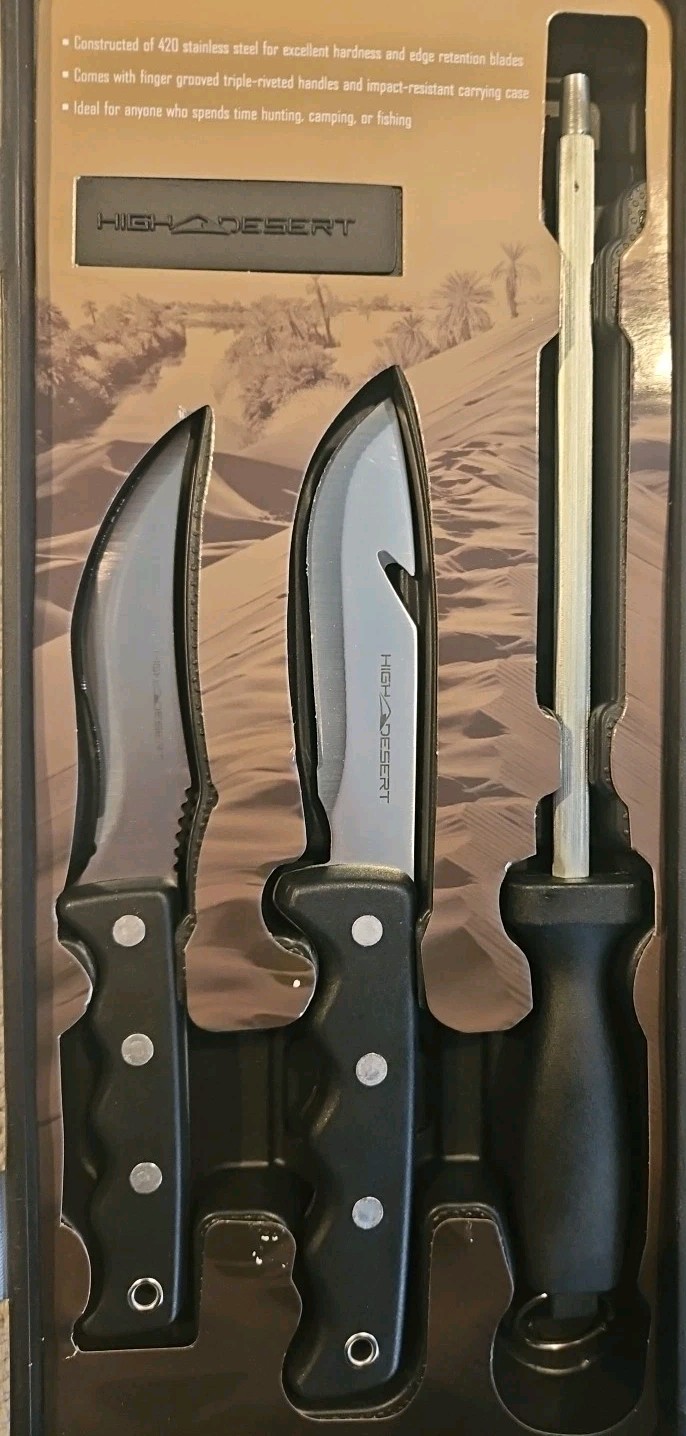 High Desert 5-Piece Butcher / Hunting Knife Set with Carry Case – New