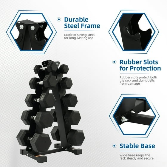 150LB Coated Hex Dumbbell Weight Set and A-Frame Storage Rack, 5-25 lbs Pairs