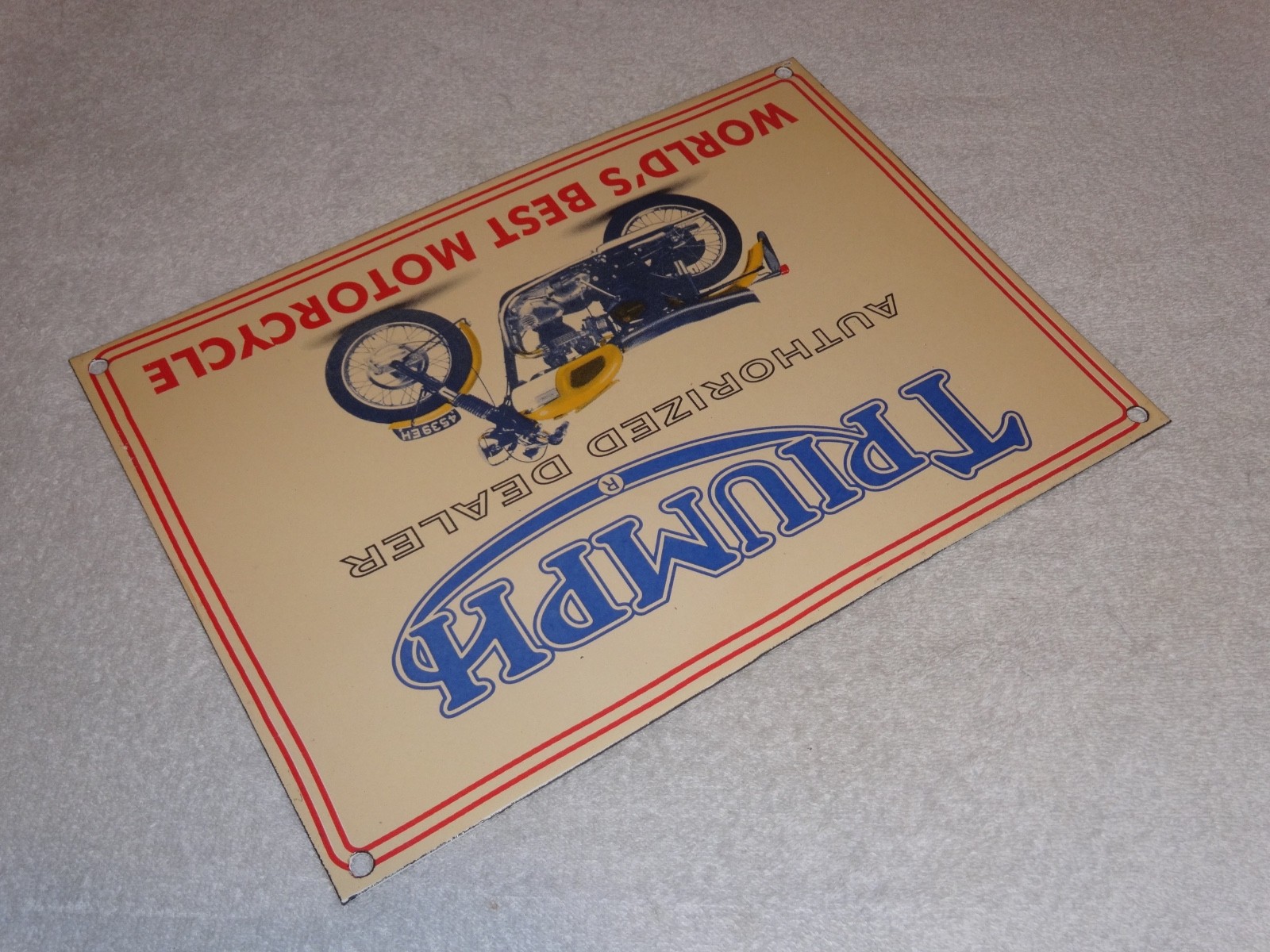 VINTAGE TRIUMPH MOTORCYCLES DEALER PORCELAIN METAL GASOLINE OIL SIGN!