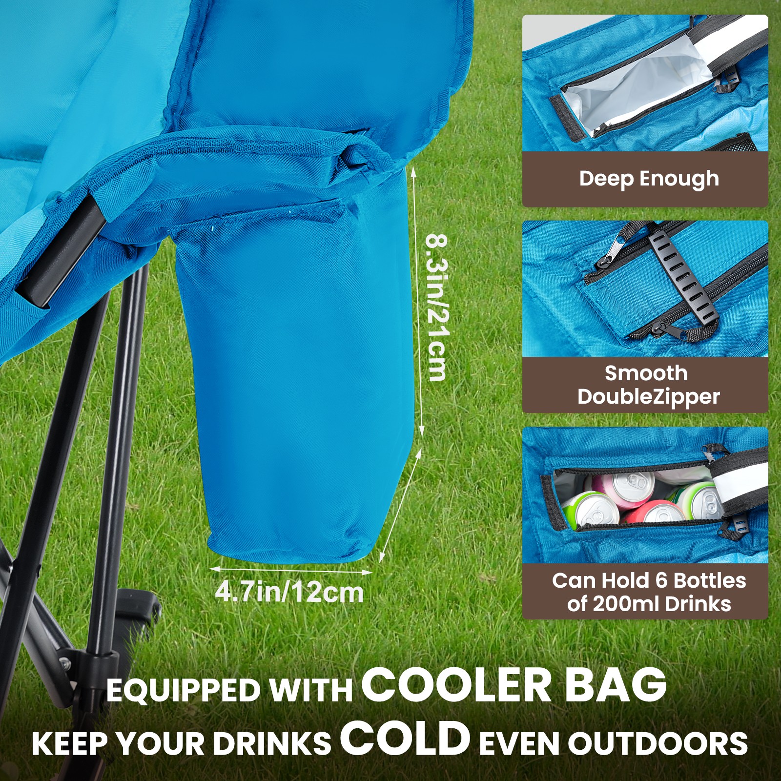 NAIZEA Rocking Chair Outdoor Folding Camping Chair with Cooler Bag Side Pocket