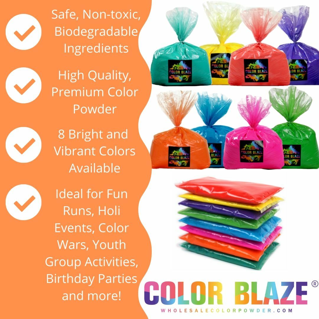 Color Blaze Powder Packets - Set of 8 - Holi, Rangoli, Color War, Party, Toss