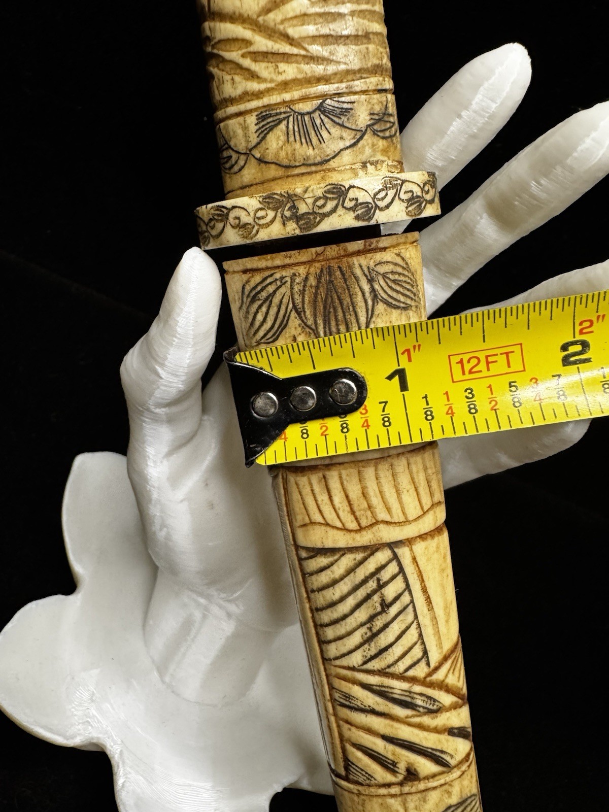 Antique Japanese Meiji Prd. Carved Tanto Dagger Sword w/ Scabbard Brass Mnt