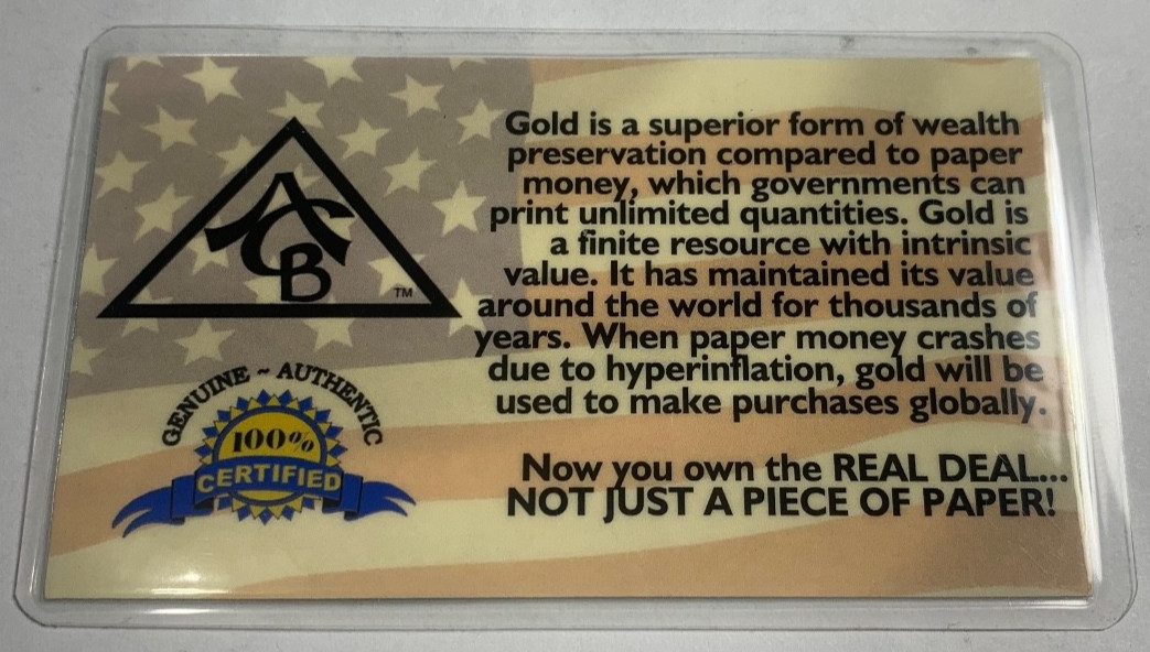 Vintage 24 Kt Gold Ingot! 1/4 Grain! 99.99 FINE GOLD 100% Certified Gold Bullion