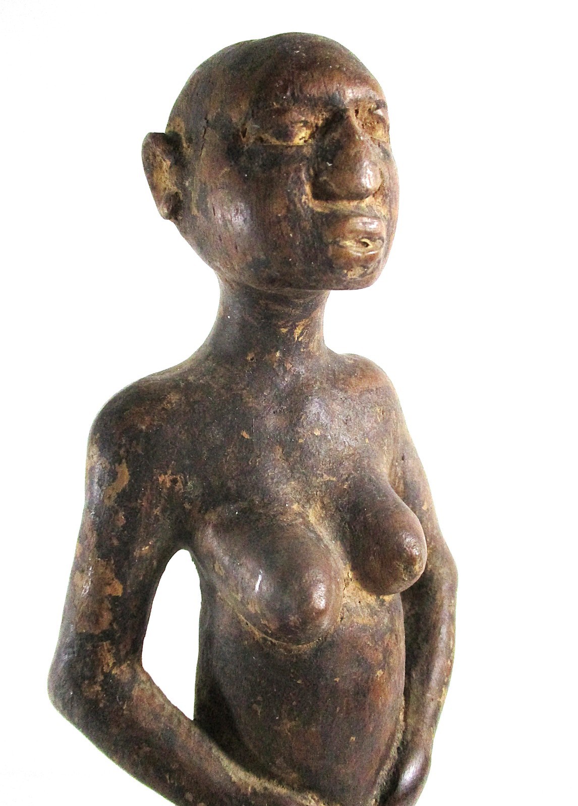 OLD AFRICAN WOOD CARVING, REALISTIC NUDE 10 1/2" FEMALE, MAKONDE?