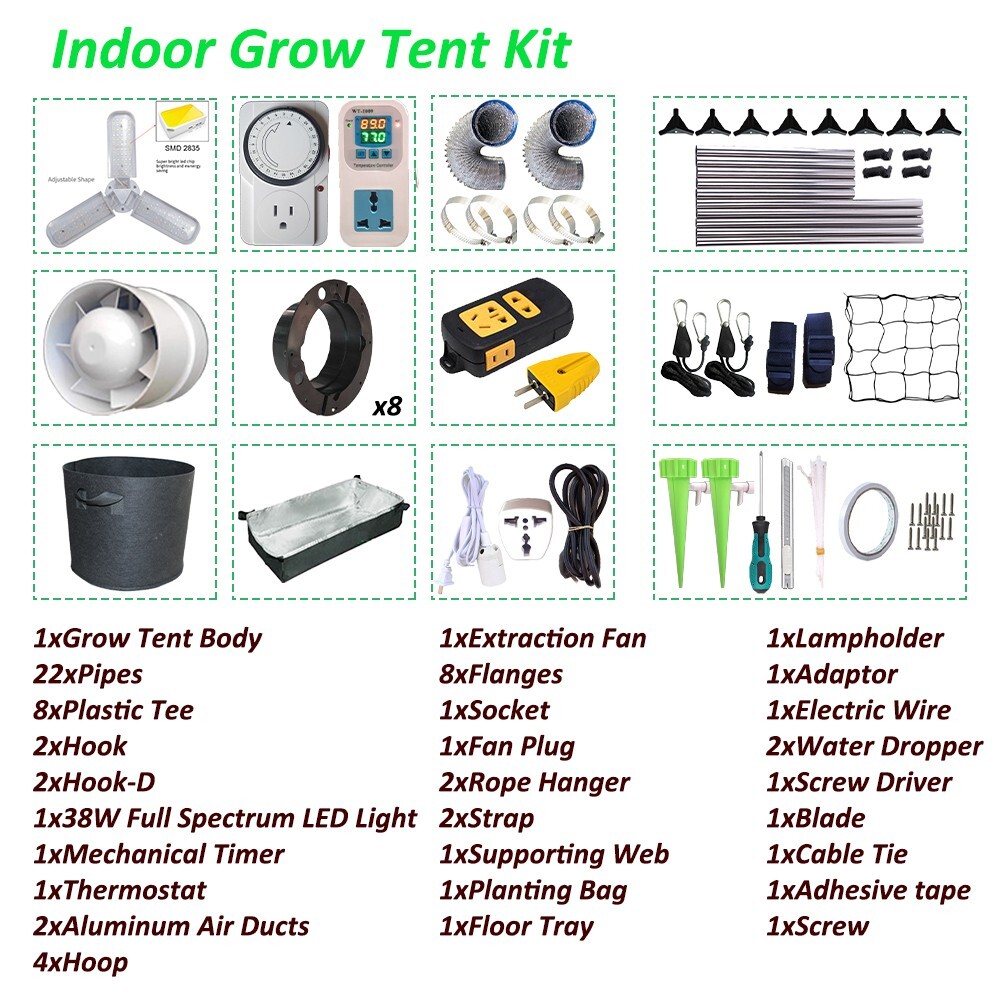 48"x48"x80" Grow Tent Kit w/LED Full Spectrum Grow Light +Ventilation Inline Fan