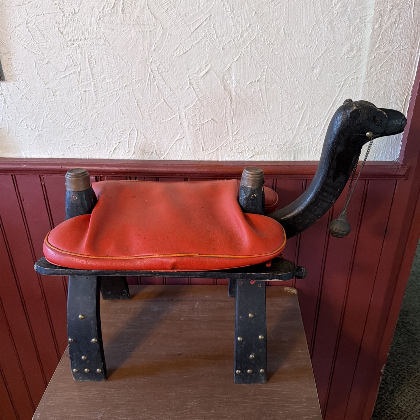 Vintage TURKISH Camel Head Pommel Padded Saddle Stool, Footstool. 23.5” X 18.5”.