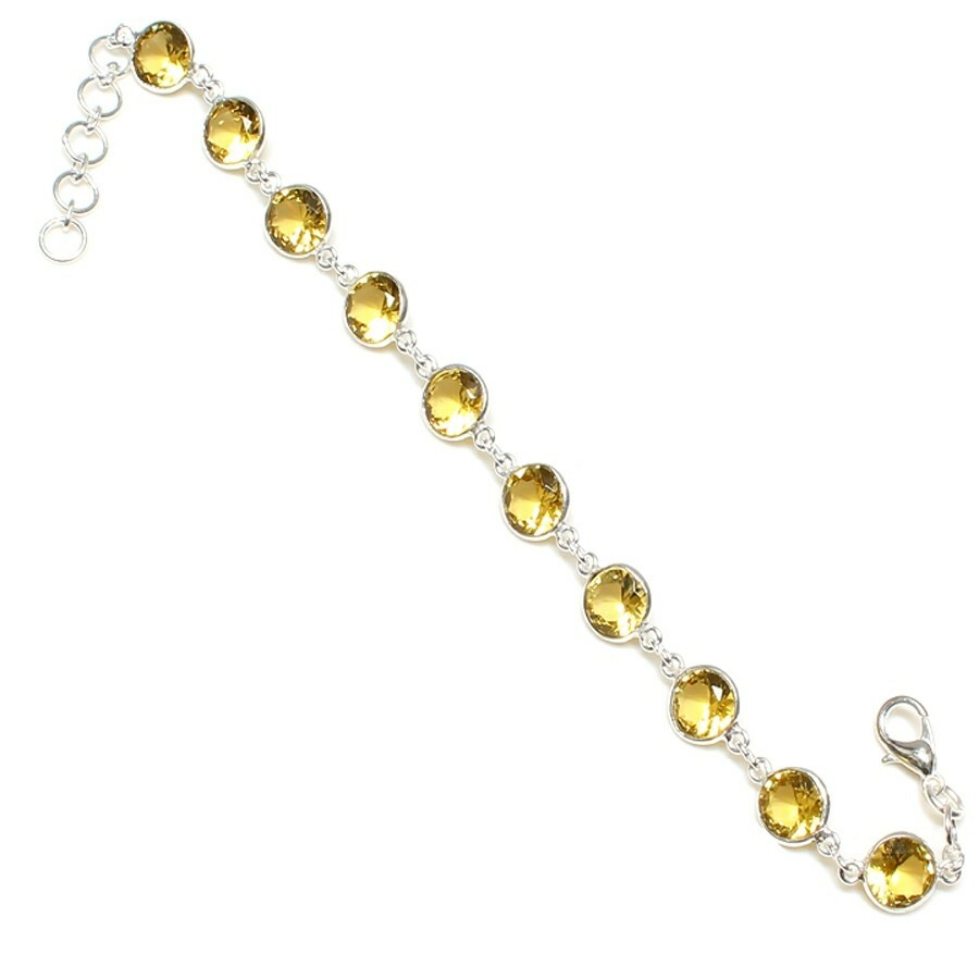 Yellow Citrine Gemstone Handmade 925 Sterling Silver Jewelry Bracelet Sz 7-8"