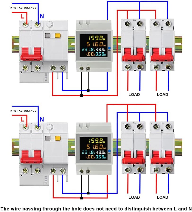 Single Phase Energy Meter Din Rail Electricity Usage Monitor Meter AC 300V 100A