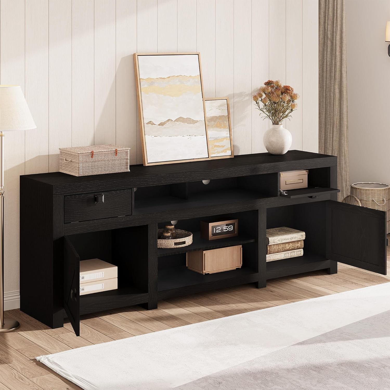 Farmhouse TV Stand for 80 in TVs, 70" Wide Entertainment Center with 4 Drawers