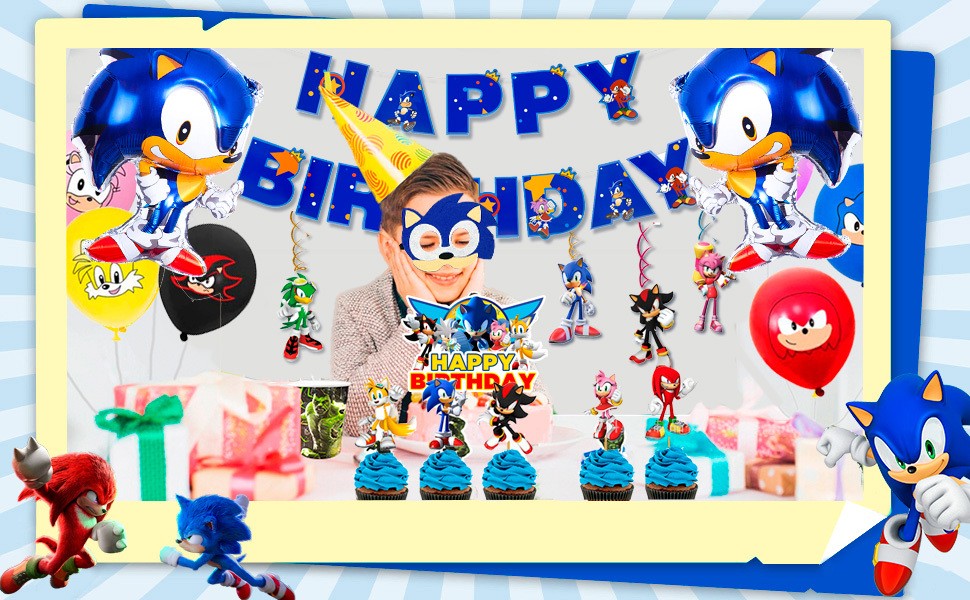 118 Pcs Sonic Birthday Party Decorations Sonic Party Tableware Plates Balloons