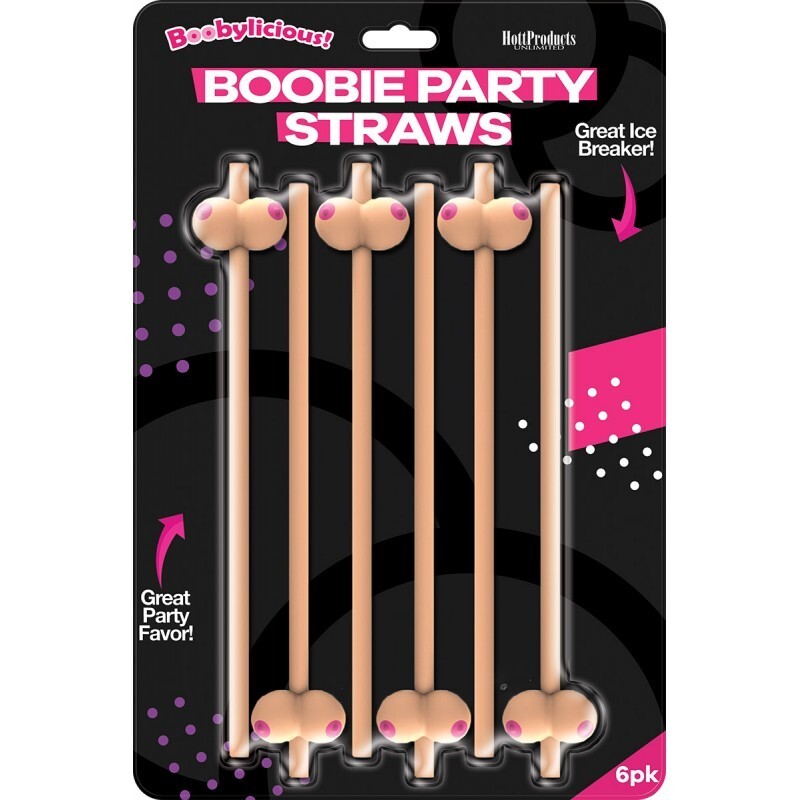 6pk Boobie Shaped Party Drinking Straws - Boobs Breast Adult Novelty Gag Joke