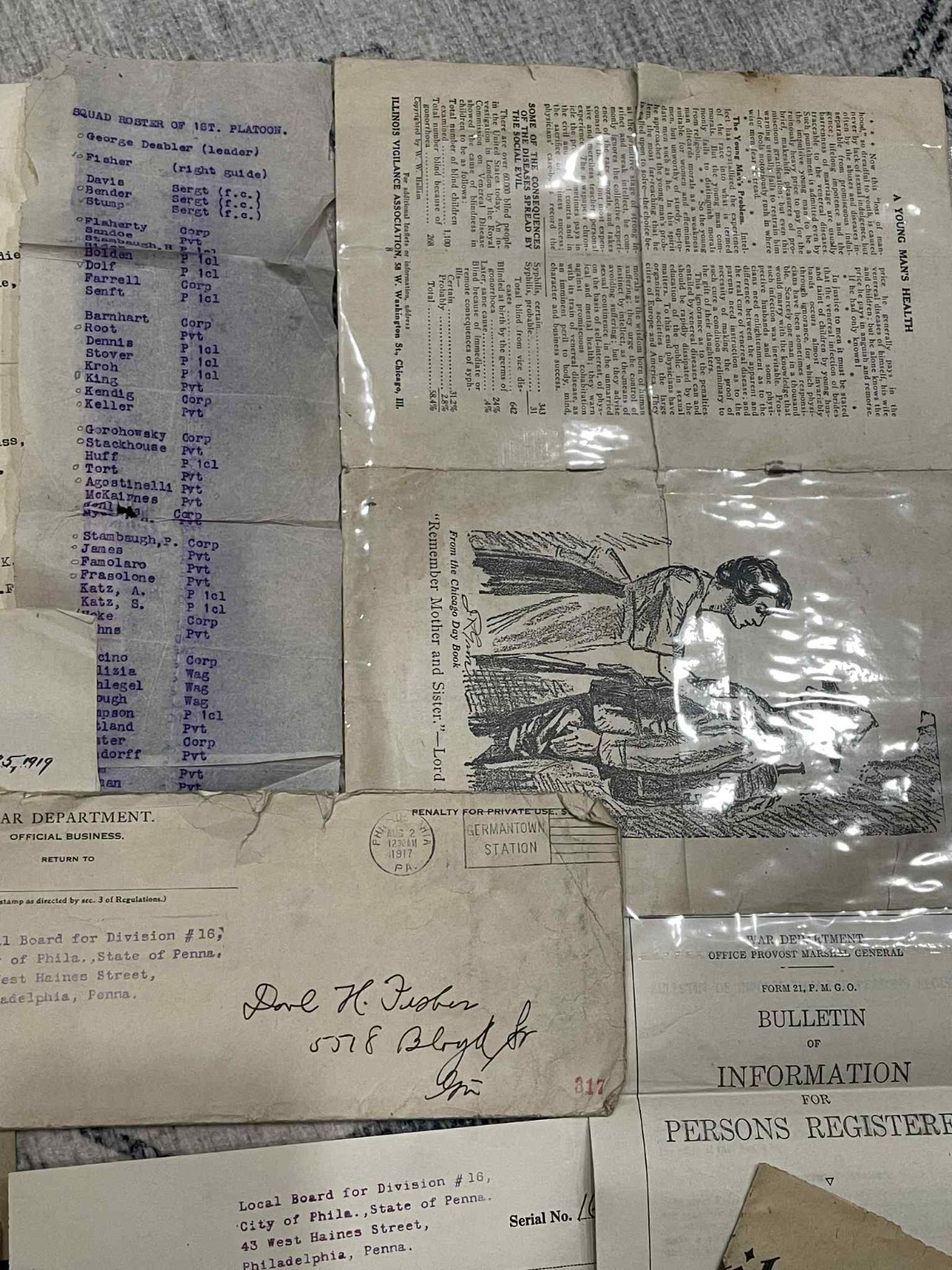 WW1 WWI Army Military 79th Division 304 Engineer AEF Document Grouping DH Fisher