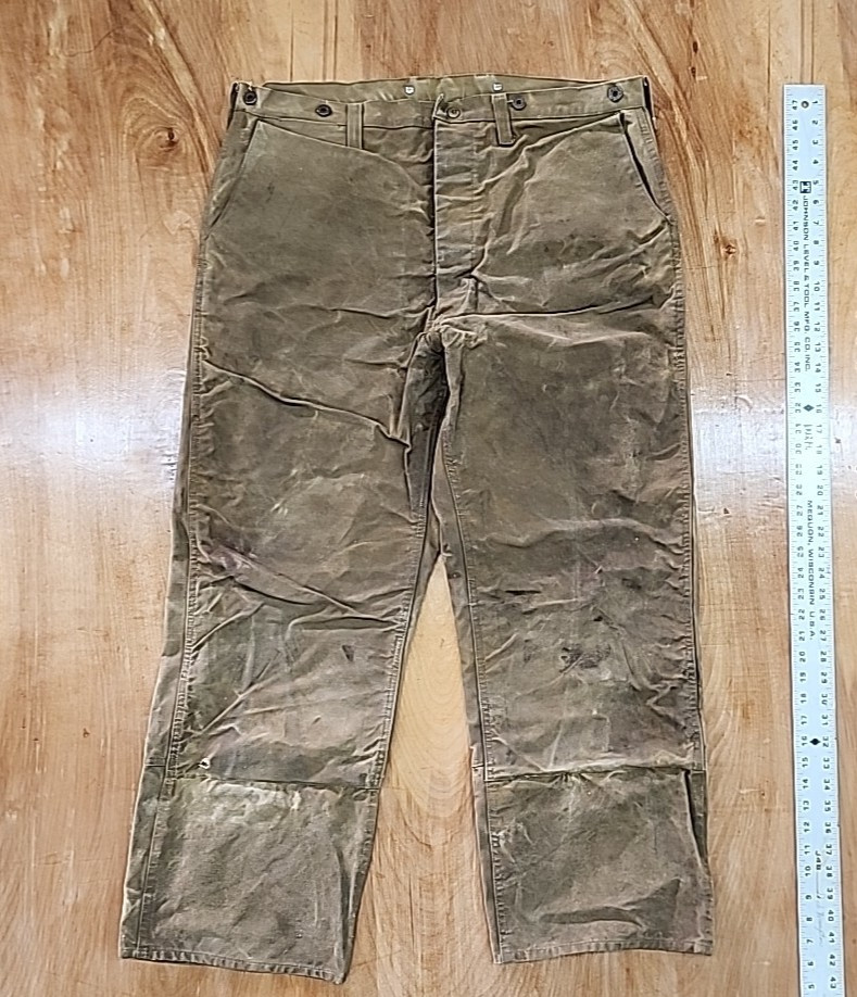 Vtg 40s Black Bear Brand Rain Tite Waxed Canvas Work Pants Button Fly Union Made